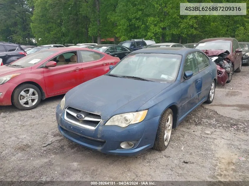 2008 Subaru Legacy 2.5I Limited VIN: 4S3BL626887209316 Lot: 39264151