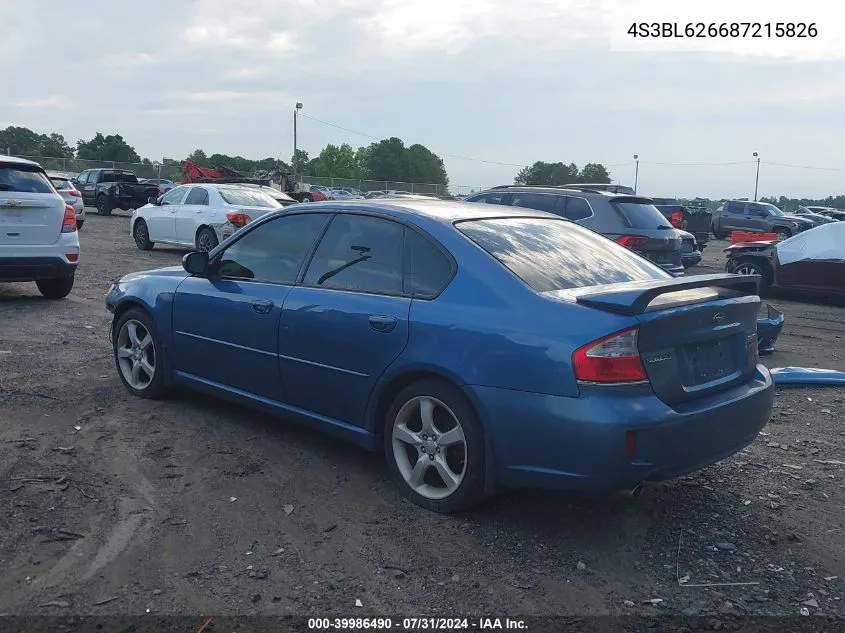 4S3BL626687215826 2008 Subaru Legacy 2.5I Limited