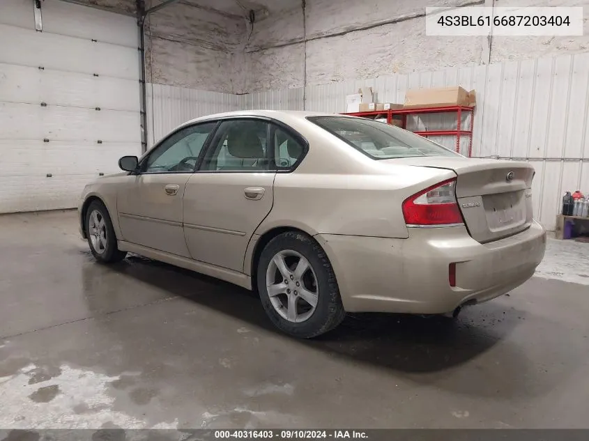 2008 Subaru Legacy 2.5I VIN: 4S3BL616687203404 Lot: 40316403