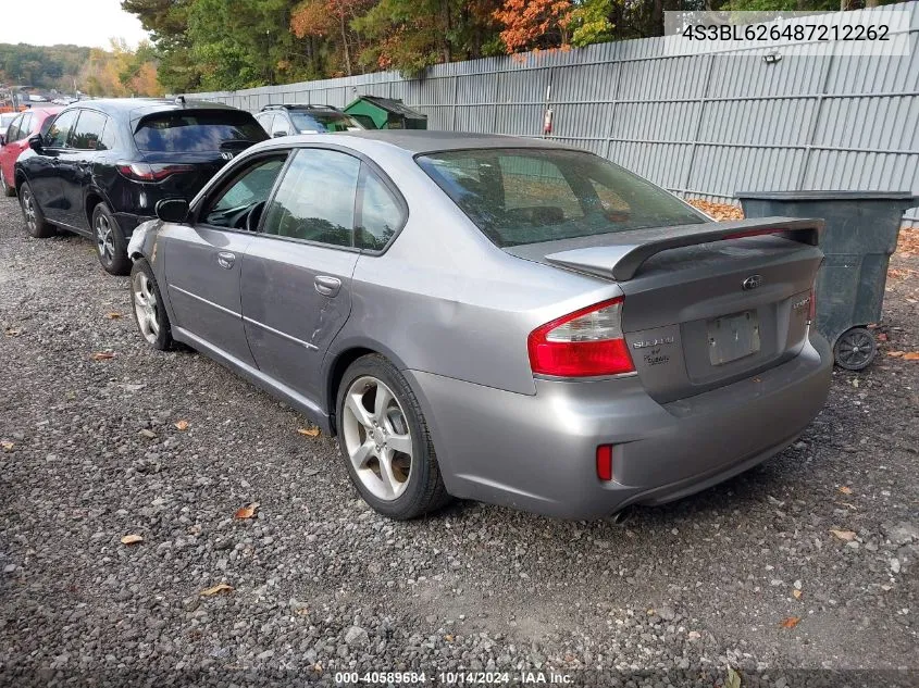 2008 Subaru Legacy 2.5I Limited VIN: 4S3BL626487212262 Lot: 40589684