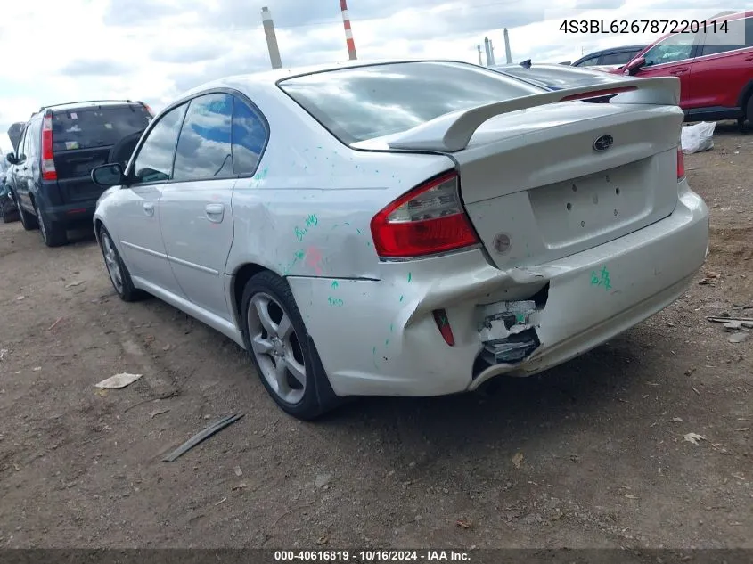 4S3BL626787220114 2008 Subaru Legacy 2.5I Limited