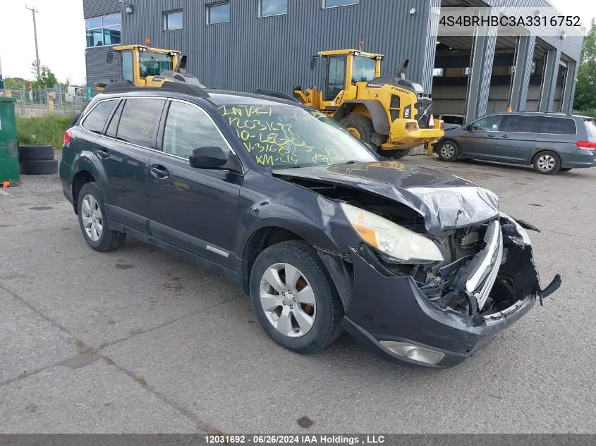 2010 Subaru Legacy Outback VIN: 4S4BRHBC3A3316752 Lot: 12031692