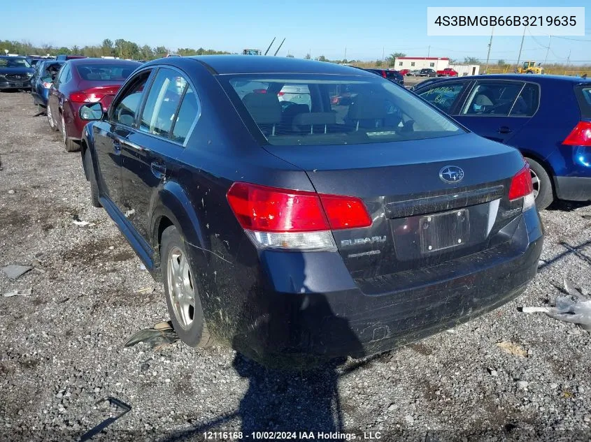 2011 Subaru Legacy 2.5I Premium VIN: 4S3BMGB66B3219635 Lot: 12116168