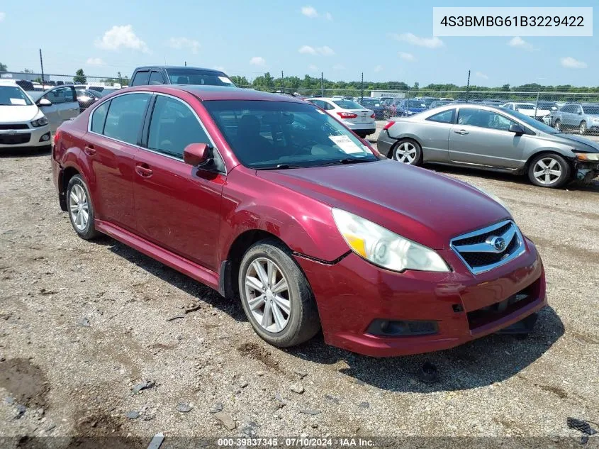 2011 Subaru Legacy 2.5I Premium VIN: 4S3BMBG61B3229422 Lot: 39837345