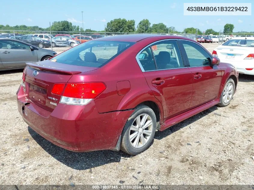 2011 Subaru Legacy 2.5I Premium VIN: 4S3BMBG61B3229422 Lot: 39837345