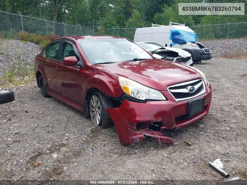 2011 Subaru Legacy 2.5I Limited VIN: 4S3BMBK67B3260794 Lot: 39986599