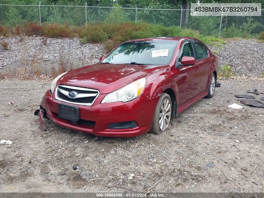 2011 Subaru Legacy 2.5I Limited VIN: 4S3BMBK67B3260794 Lot: 39986599