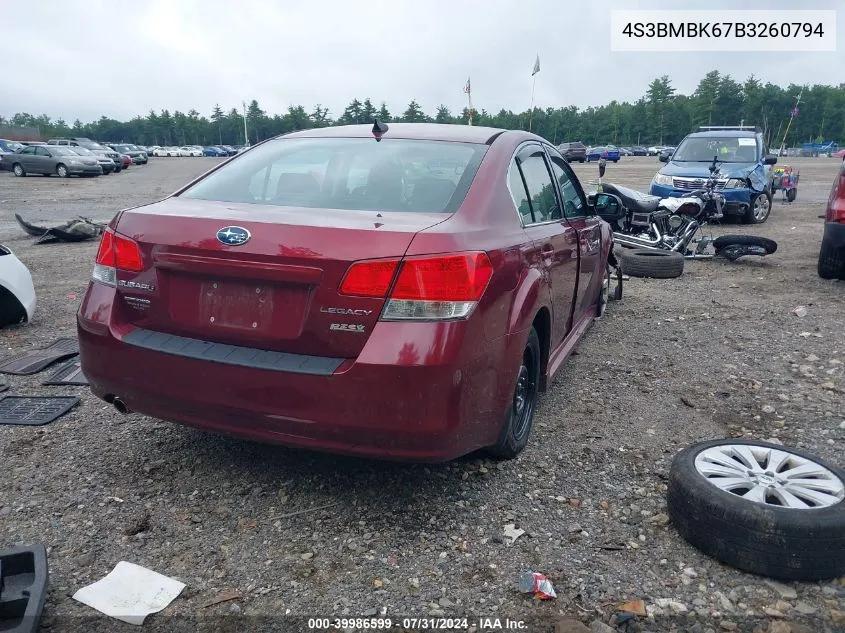 2011 Subaru Legacy 2.5I Limited VIN: 4S3BMBK67B3260794 Lot: 39986599