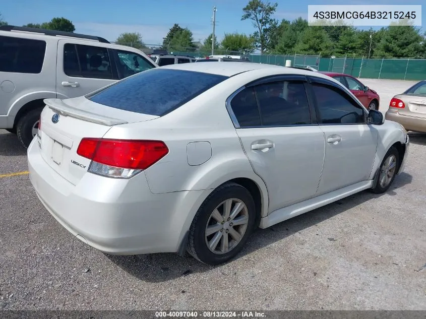 2011 Subaru Legacy 2.5I Premium VIN: 4S3BMCG64B3215245 Lot: 40097040