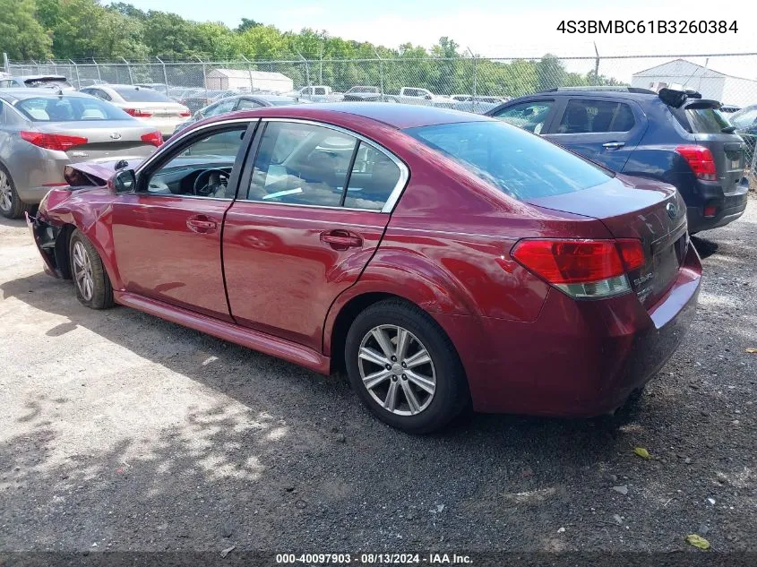 2011 Subaru Legacy 2.5I Premium VIN: 4S3BMBC61B3260384 Lot: 40097903