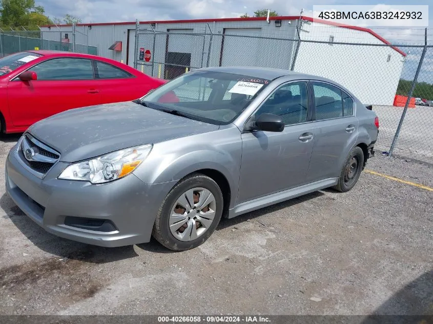 2011 Subaru Legacy 2.5I VIN: 4S3BMCA63B3242932 Lot: 40266058