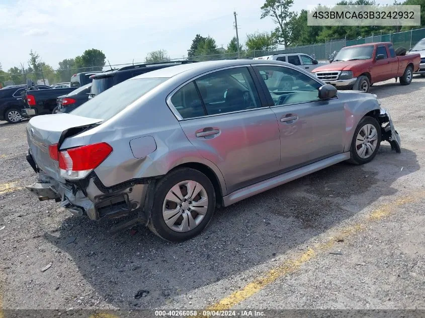 2011 Subaru Legacy 2.5I VIN: 4S3BMCA63B3242932 Lot: 40266058