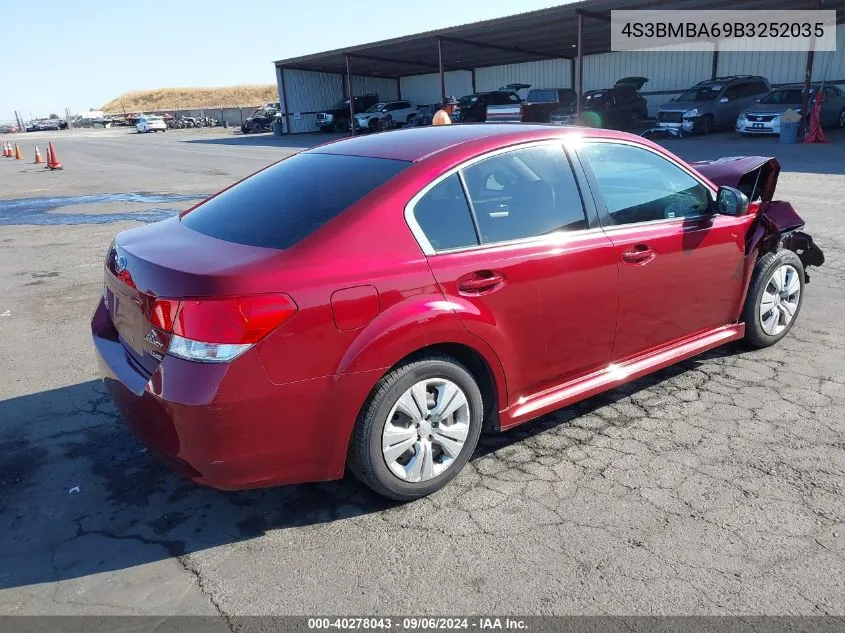 2011 Subaru Legacy 2.5I VIN: 4S3BMBA69B3252035 Lot: 40278043