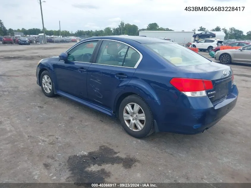 2011 Subaru Legacy 2.5I Premium VIN: 4S3BMBC66B3228417 Lot: 40366917