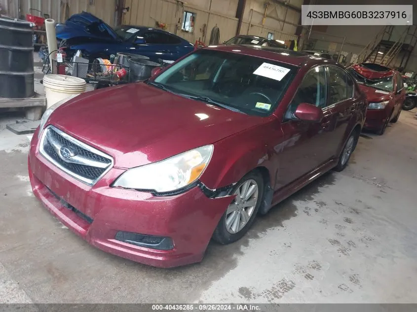 2011 Subaru Legacy 2.5I Premium VIN: 4S3BMBG60B3237916 Lot: 40436285