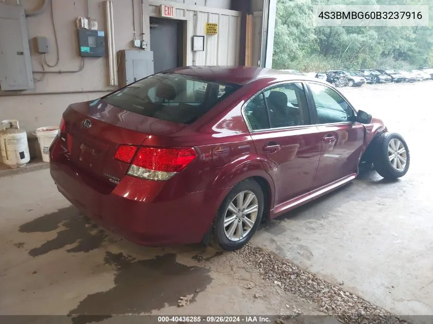 2011 Subaru Legacy 2.5I Premium VIN: 4S3BMBG60B3237916 Lot: 40436285