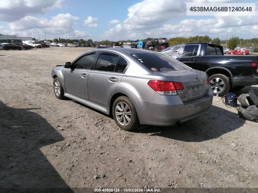 2011 Subaru Legacy 2.5I Premium VIN: 4S3BMAG68B1240648 Lot: 40505125