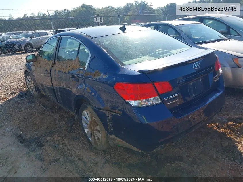 2011 Subaru Legacy 2.5I Limited VIN: 4S3BMBL66B3230748 Lot: 40512679