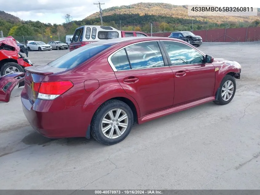 2011 Subaru Legacy 2.5I Premium VIN: 4S3BMBC65B3260811 Lot: 40578973