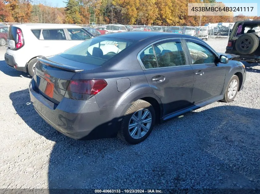 2011 Subaru Legacy 2.5I Premium VIN: 4S3BMBC64B3241117 Lot: 40663133