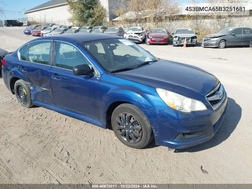 2011 Subaru Legacy 2.5I VIN: 4S3BMCA65B3251681 Lot: 40670011