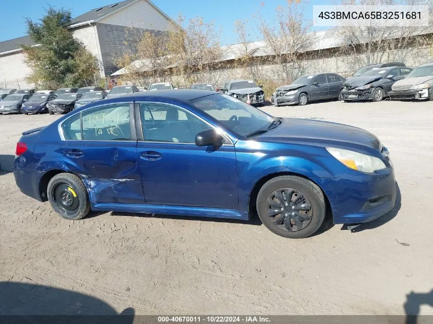 2011 Subaru Legacy 2.5I VIN: 4S3BMCA65B3251681 Lot: 40670011