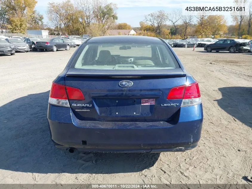 2011 Subaru Legacy 2.5I VIN: 4S3BMCA65B3251681 Lot: 40670011