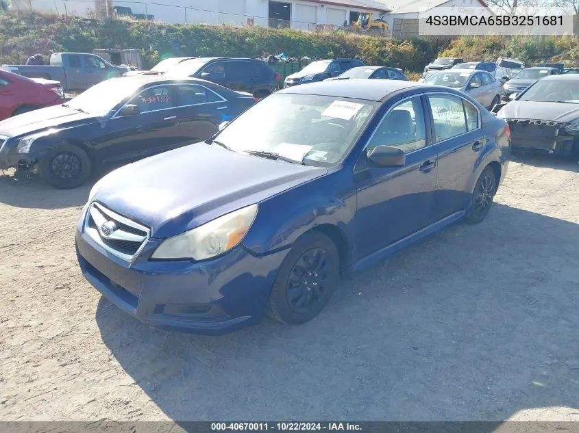 2011 Subaru Legacy 2.5I VIN: 4S3BMCA65B3251681 Lot: 40670011