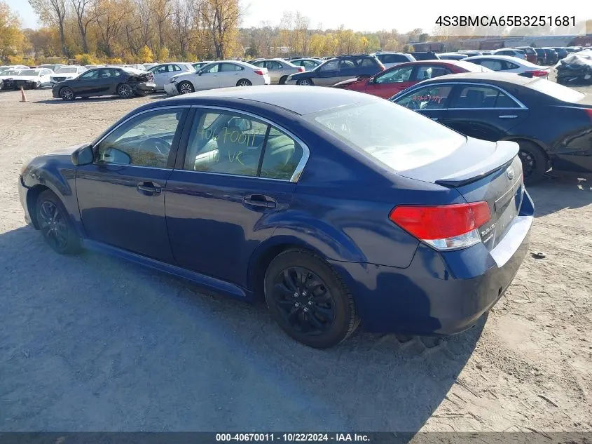 2011 Subaru Legacy 2.5I VIN: 4S3BMCA65B3251681 Lot: 40670011