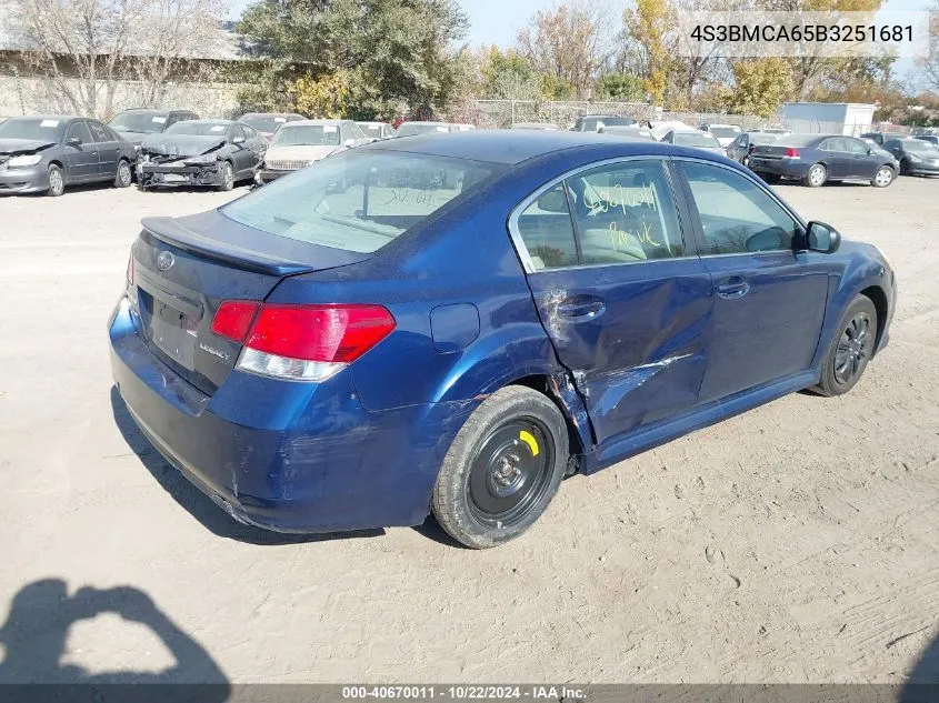 2011 Subaru Legacy 2.5I VIN: 4S3BMCA65B3251681 Lot: 40670011