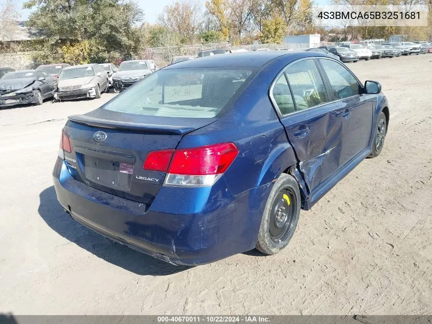 2011 Subaru Legacy 2.5I VIN: 4S3BMCA65B3251681 Lot: 40670011