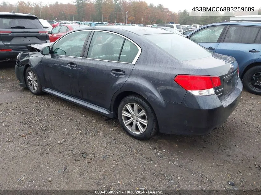 2011 Subaru Legacy 2.5I Premium VIN: 4S3BMCC68B3259609 Lot: 40685971