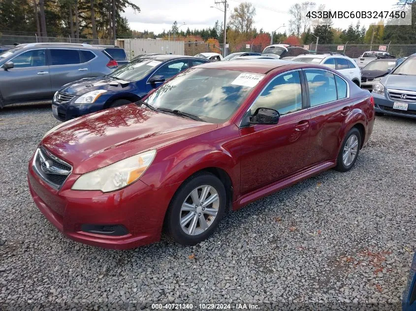 2011 Subaru Legacy 2.5I Premium VIN: 4S3BMBC60B3247450 Lot: 40721340