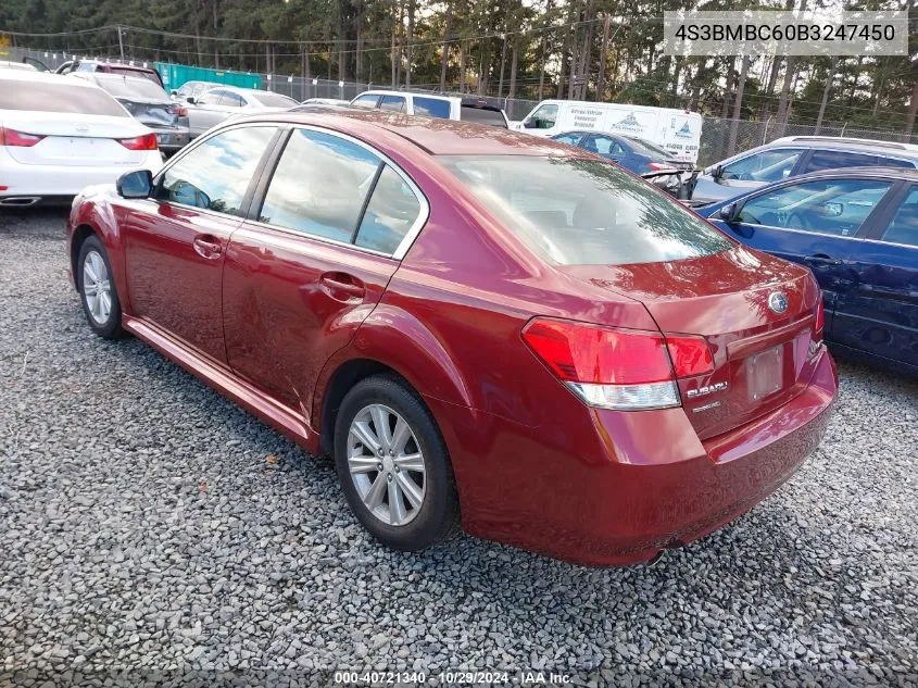 2011 Subaru Legacy 2.5I Premium VIN: 4S3BMBC60B3247450 Lot: 40721340