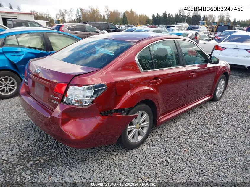 2011 Subaru Legacy 2.5I Premium VIN: 4S3BMBC60B3247450 Lot: 40721340