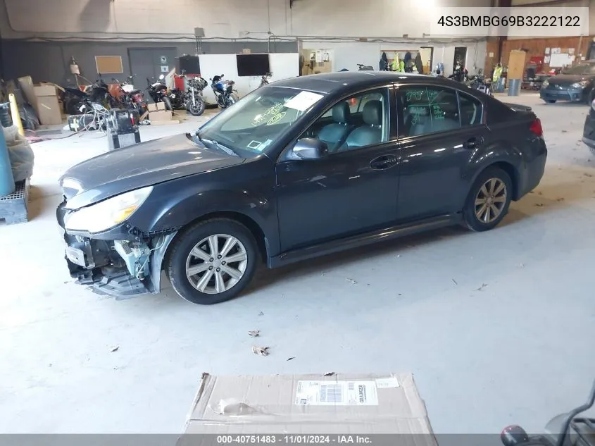 2011 Subaru Legacy 2.5I Premium VIN: 4S3BMBG69B3222122 Lot: 40751483