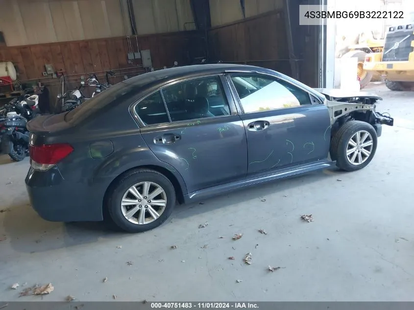 2011 Subaru Legacy 2.5I Premium VIN: 4S3BMBG69B3222122 Lot: 40751483