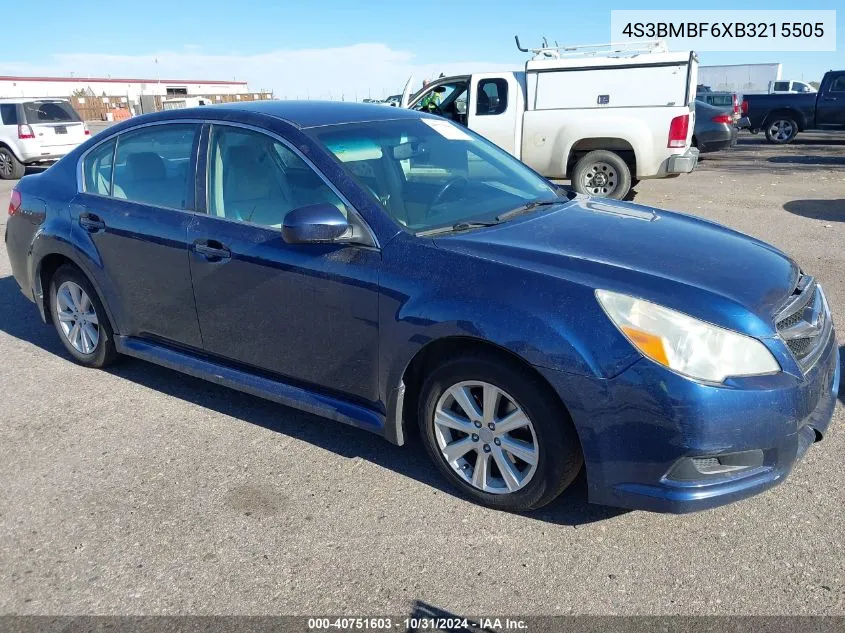 2011 Subaru Legacy 2.5I Premium VIN: 4S3BMBF6XB3215505 Lot: 40751603