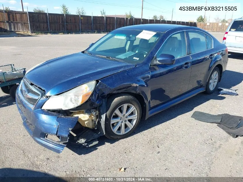 2011 Subaru Legacy 2.5I Premium VIN: 4S3BMBF6XB3215505 Lot: 40751603