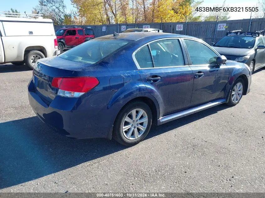 2011 Subaru Legacy 2.5I Premium VIN: 4S3BMBF6XB3215505 Lot: 40751603