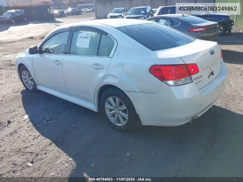 2011 Subaru Legacy 2.5I Premium VIN: 4S3BMBC60B3249862 Lot: 40794003