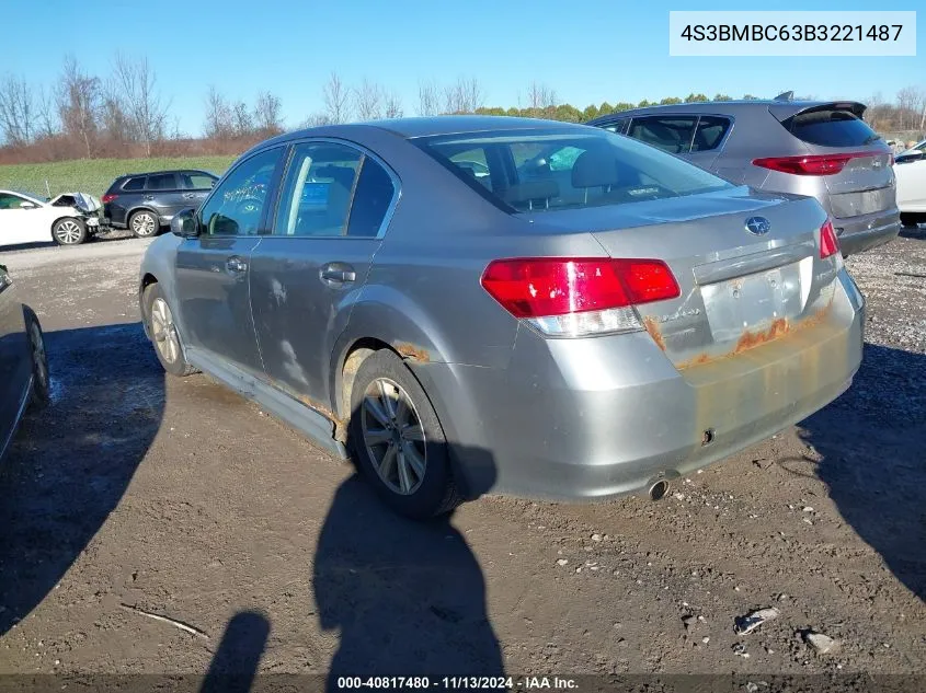 2011 Subaru Legacy 2.5I Premium VIN: 4S3BMBC63B3221487 Lot: 40817480