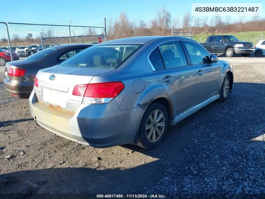 2011 Subaru Legacy 2.5I Premium VIN: 4S3BMBC63B3221487 Lot: 40817480