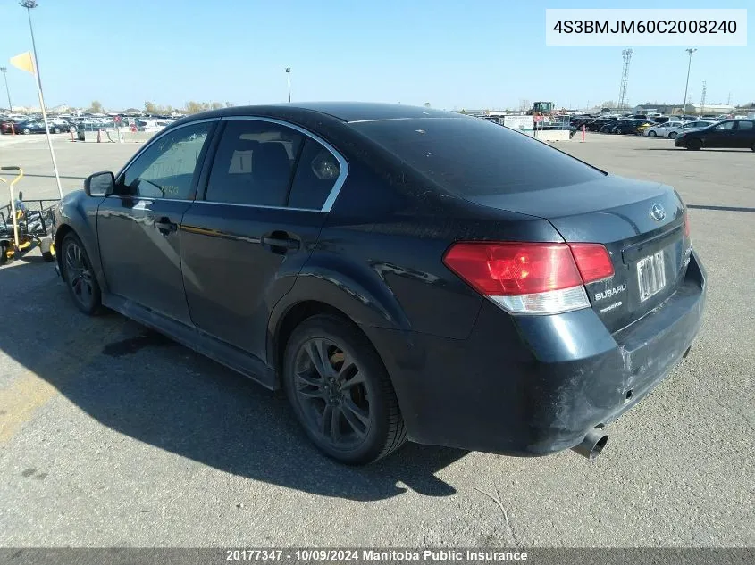 2012 Subaru Legacy 3.6R Limited VIN: 4S3BMJM60C2008240 Lot: 20177347