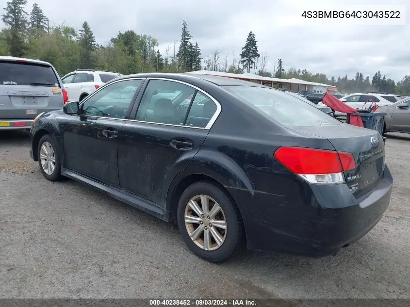 2012 Subaru Legacy 2.5I Premium VIN: 4S3BMBG64C3043522 Lot: 40238452