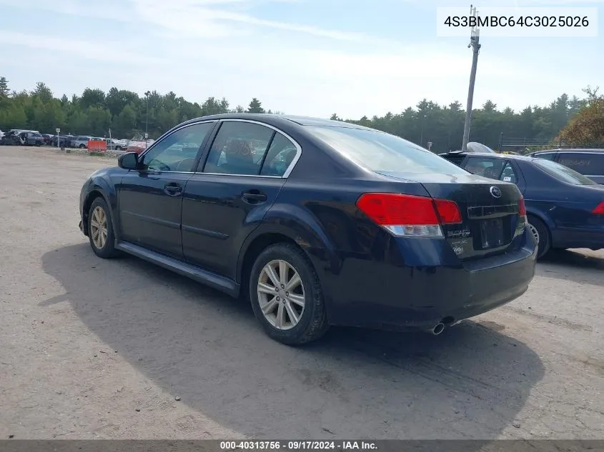 2012 Subaru Legacy 2.5I Premium VIN: 4S3BMBC64C3025026 Lot: 40313756