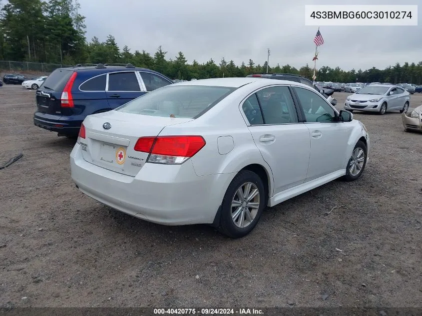 2012 Subaru Legacy 2.5I Premium VIN: 4S3BMBG60C3010274 Lot: 40420775