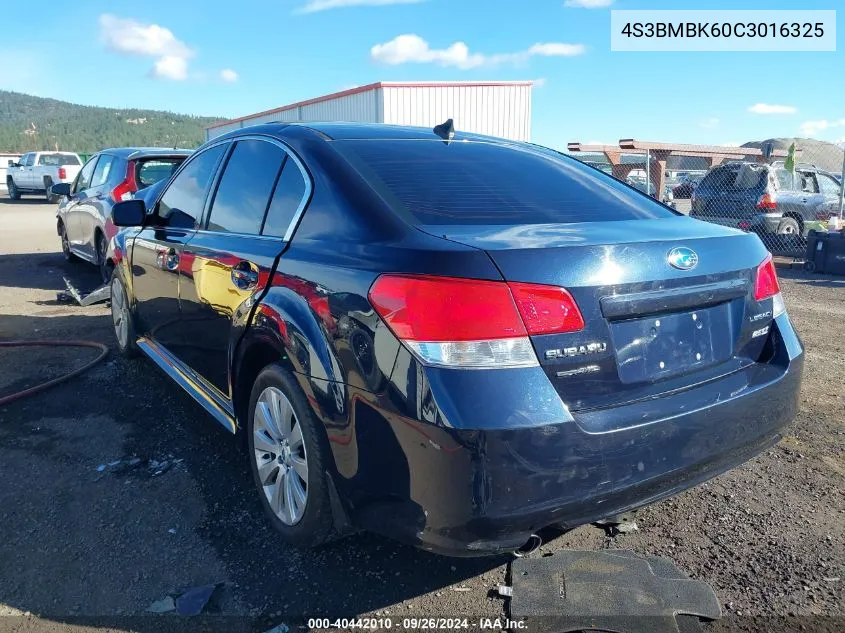 2012 Subaru Legacy 2.5I Limited VIN: 4S3BMBK60C3016325 Lot: 40442010