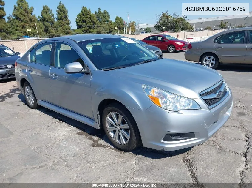 2012 Subaru Legacy 2.5I Premium VIN: 4S3BMBC62C3016759 Lot: 40485093