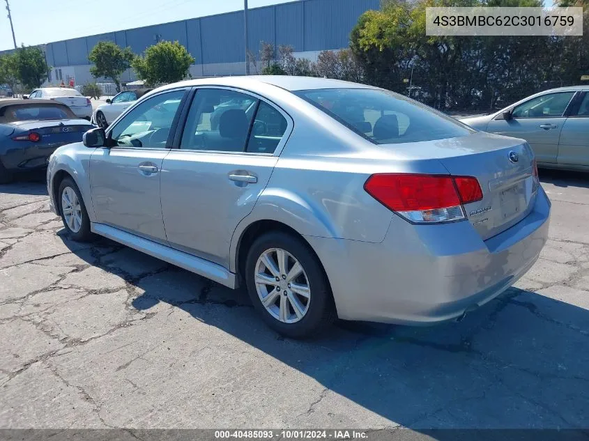 2012 Subaru Legacy 2.5I Premium VIN: 4S3BMBC62C3016759 Lot: 40485093